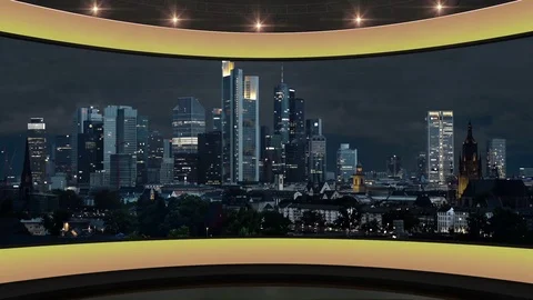HDTV  News Virtual Studio Green Screen Background Yellow Cityscape Vidéo 80809456