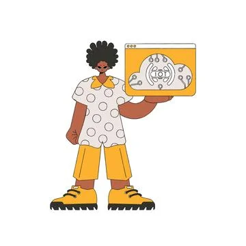 He clutches the logo of the Internet of Things. Stock Illustration