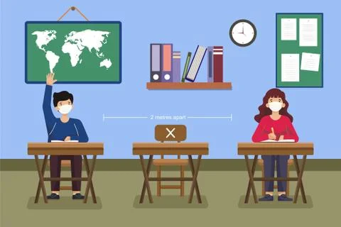 He concept of returning to school and social distancing. Stock Illustration