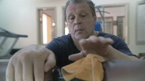 He got tired after training in fitness center Stock Footage 52070222