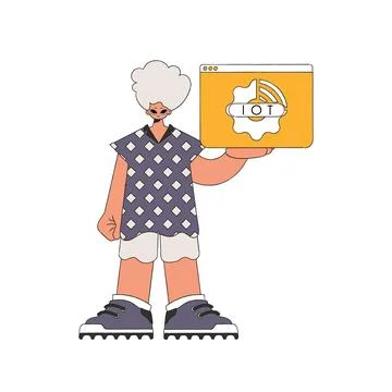 He grasps the logo of the internet of things in his grasp. Stock Illustration