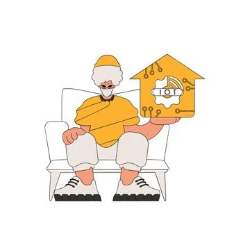 He grasps the symbol of the Internet of Things. Stock Illustration