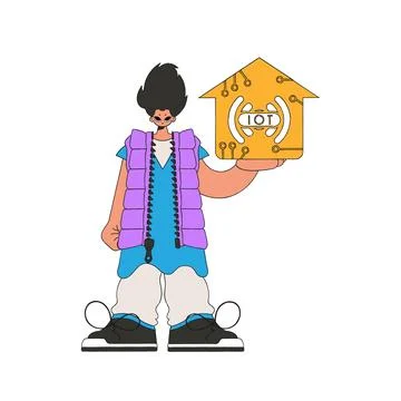 He grips the Internet of Things emblem in his palms. Stock Illustration