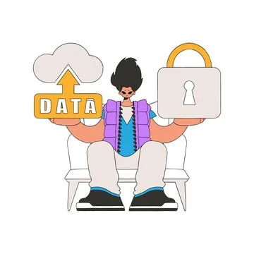 He had a cloud and a padlock secured to it. Stock Illustration
