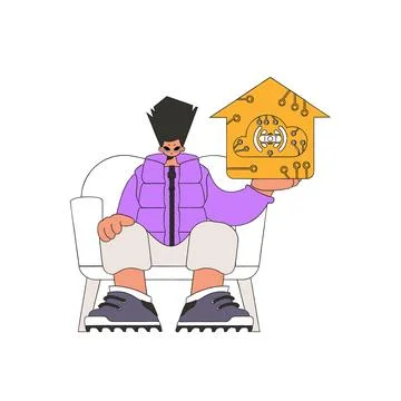 .He has the Internet of Things logo clasped firmly in his grip. Stock Illustration