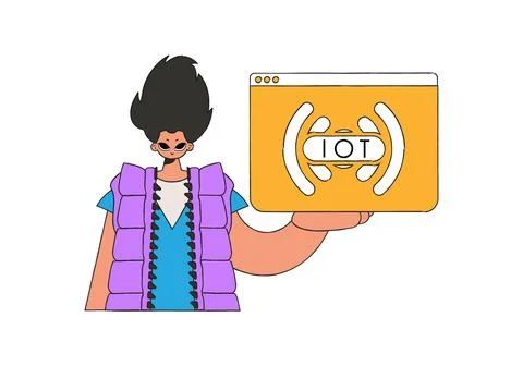 He has the IoT emblem grasped in his palms. Stock Illustration