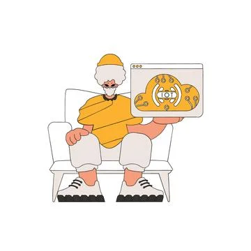 He has the IoT logo in his grasp. Stock Illustration