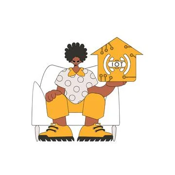 He has the logo of internet of things in grip. イラスト素材