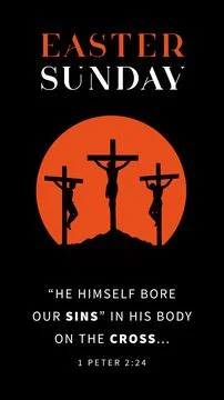 He himself bore our sins, Easter Sunday poster with three crosses on Calvary Illustrazione stock