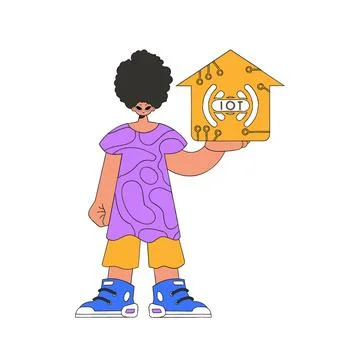 He holds the logo of the Internet of Things in his grip. Stock Illustration