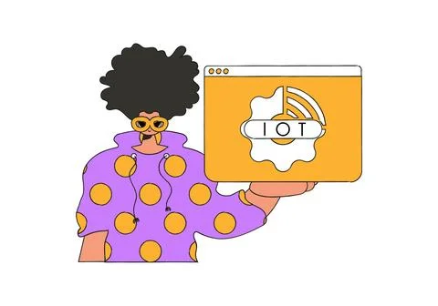 .He holds the logo for the Internet of Things in his hands. Stock Illustration