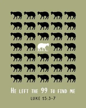 He left the 99 to find me, Luke 15:3-7 christian print Stock Illustration