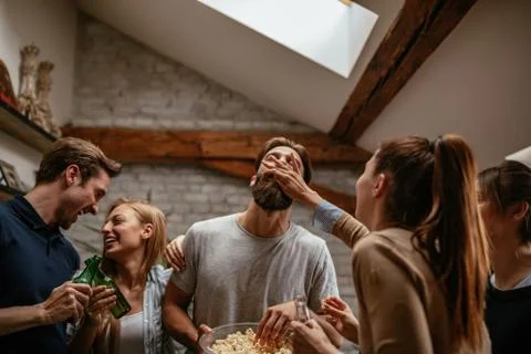 He loves popcorn Foto stock