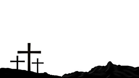 He is risen. Bible quote, Holy Cross, Silhouettes of mountains, forest at Illustrazione stock