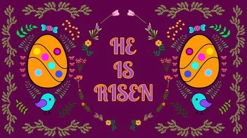 He is risen blessings on dark red background in traditional Design Illustrazione stock