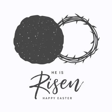 He is Risen, Christian banner with open tomb and crown of thorns Illustrazione stock