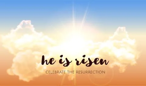He is risen. Easter banner background with clouds and sun rise. Vector 스톡 일러스트
