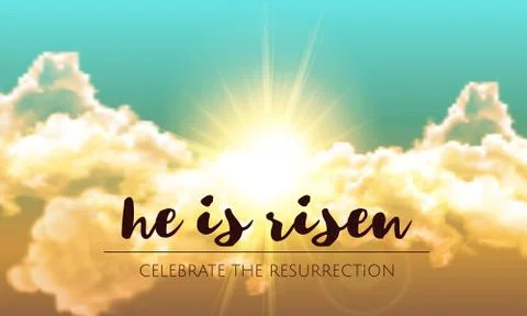 He is risen. Easter banner background with clouds and sun rise. Vector Illustrazione stock
