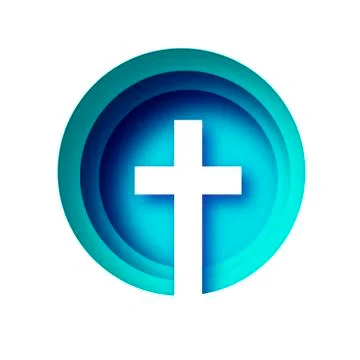 He Is Risen. Easter Banner. Christian cross in paper cut style on blue Illustrazione stock