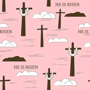 He is risen Easter seamless pattern, cross sky, cloud Stock Illustration