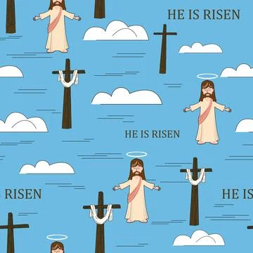 He is risen Easter seamless pattern, cross sky, cloud Stock Illustration