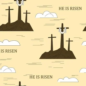 He is risen Easter seamless pattern, cross sky, cloud 스톡 일러스트