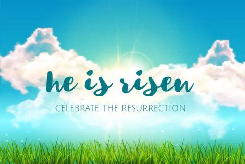He is risen. Easter spring blue sky with sun rise background. Vector Stock Illustration