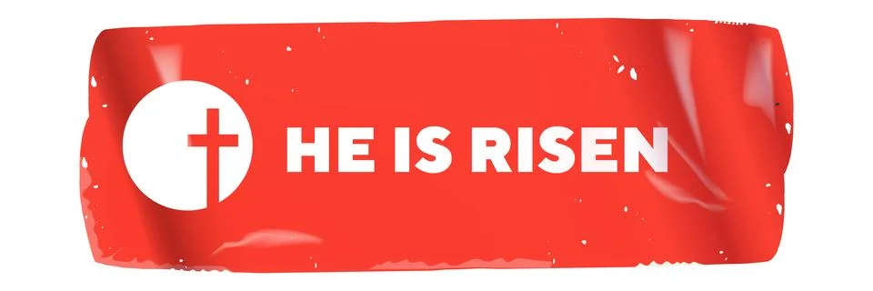 He Is Risen Easter sticker with christian cross icon. Vibrant red glossy label 库存插图