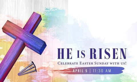 He is Risen Easter Sunday creative banner with symbol of Holy Week Stock Illustration