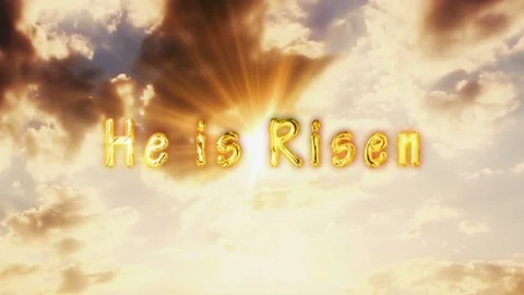 He is Risen Golden Text in the Sky with Sun Light and Moving Clouds Video stock 125980234