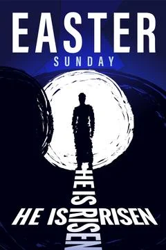 He is risen, Jesus Christ silhouette in open tomb Stock Illustration