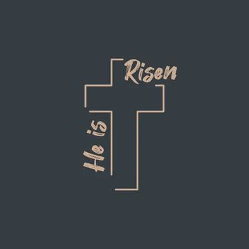 He is risen lettering with linear cross. Symbol for Resurrection of Christ Stock Illustration