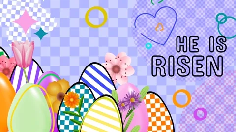 He is risen quote massage for easter holiday with decorated easter eggs Stock Footage 265140729