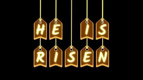 He is risen tags in bright neon light on black background Illustrazione stock