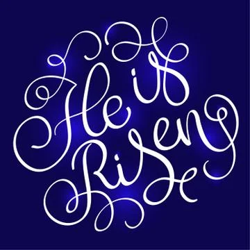 He is Risen text on blue background. Calligraphy lettering Vector illustration Stock Illustration