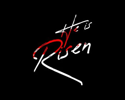 He is risen text isolated on black background. calligraphy and lettering Иллюстрация