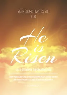 He is risen, vector Easter religious poster template with transparency and gr Stock Illustration