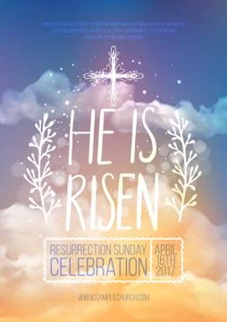 He is risen, vector Easter religious poster template Illustrazione stock