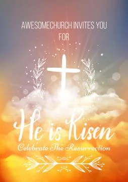 He is risen, vector Easter religious poster template Stock Illustration