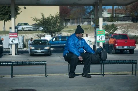 He is Waiting for the Bus Stock Photos