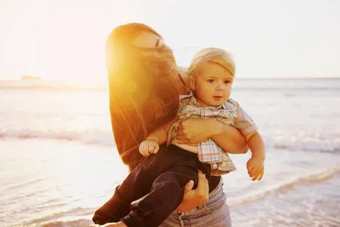 He will remember his first trip to the beach forever Stock Photos