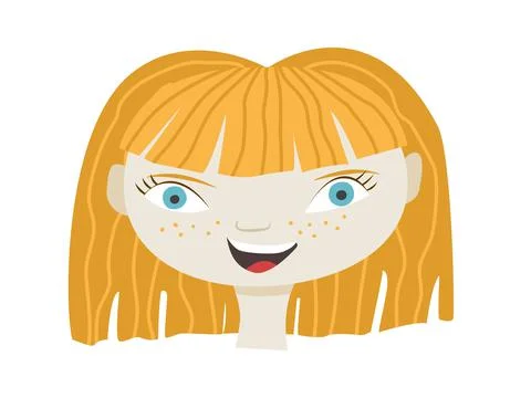 The head of a 7-10 year old girl with red hair and freckles. Hand-drawn girl Stock Illustration