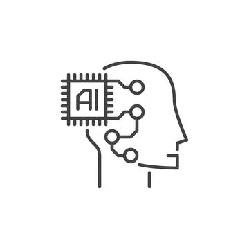 Head with AI Chip vector Artificial Intelligence concept line icon Illustrazione stock