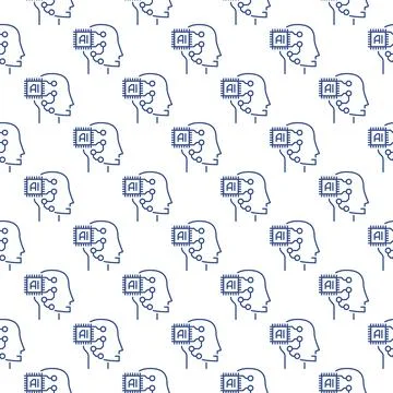 Head with AI Chip vector Artificial Intelligence line seamless pattern Stock Illustration