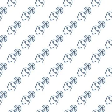Head with AI Speech Bubble vector Artificial Intelligence Head line seamles.. イラスト素材