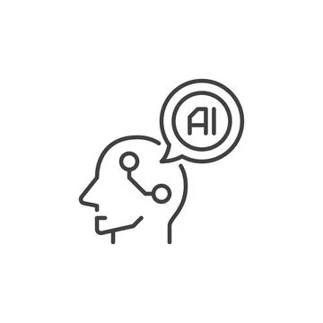 Head with AI Speech Bubble vector Artificial Intelligence Head concept line.. Stockillustratie