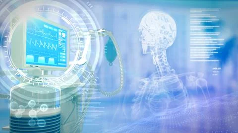 Head and brain high tech medical curing . abstract 3D rendering Illustrazione stock