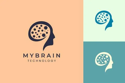Head and brain logo for technology brand Stock Illustration