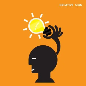 Head and Creative bulb light idea,flat design.Concept of ideas inspiration, i Stock Illustration