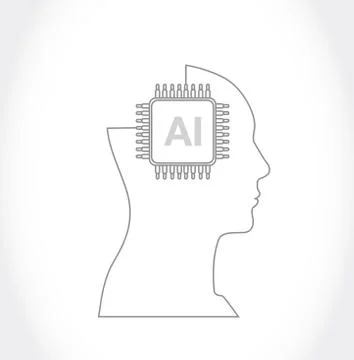 Head and electronic artificial intelligence chip. Stockillustratie